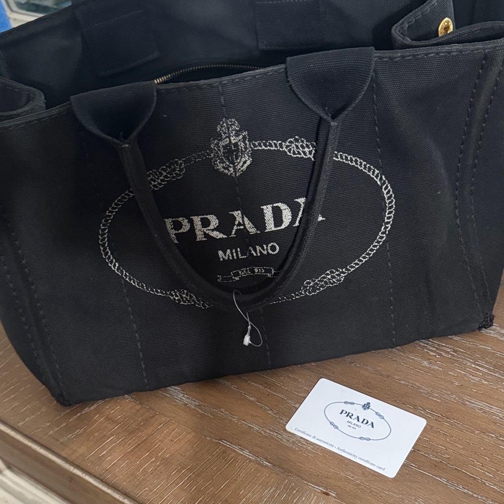 Medium. Prada Black Canvas Tote Bag - Picture 5 of 8